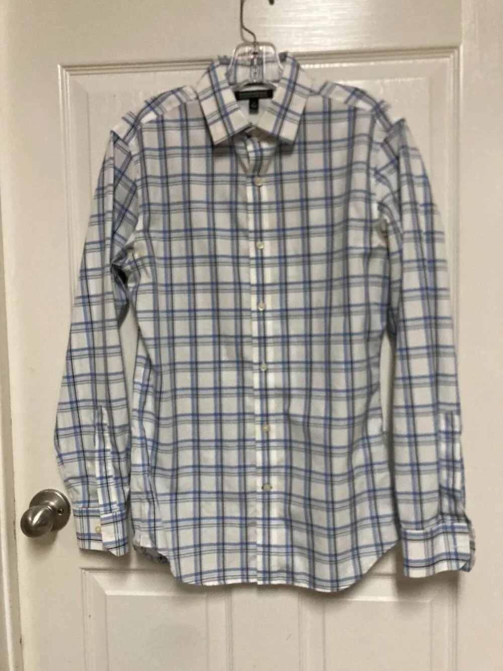 Banana Republic dress shirt Non-Iron Tailored Slim Fit blue/white plaid size sma